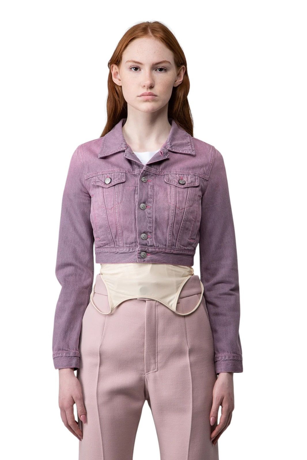 Maison Margiela Faded Cropped Pink Denim Jacket Size XS / US 0-2 / IT 36-38 - 1 Thumbnail
