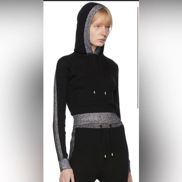 Balmain BALMAIN wool cashmere Lurex Striped Cropped Knit Hoodie 40 Size S / US 4 / IT 40 - 2 Thumbnail