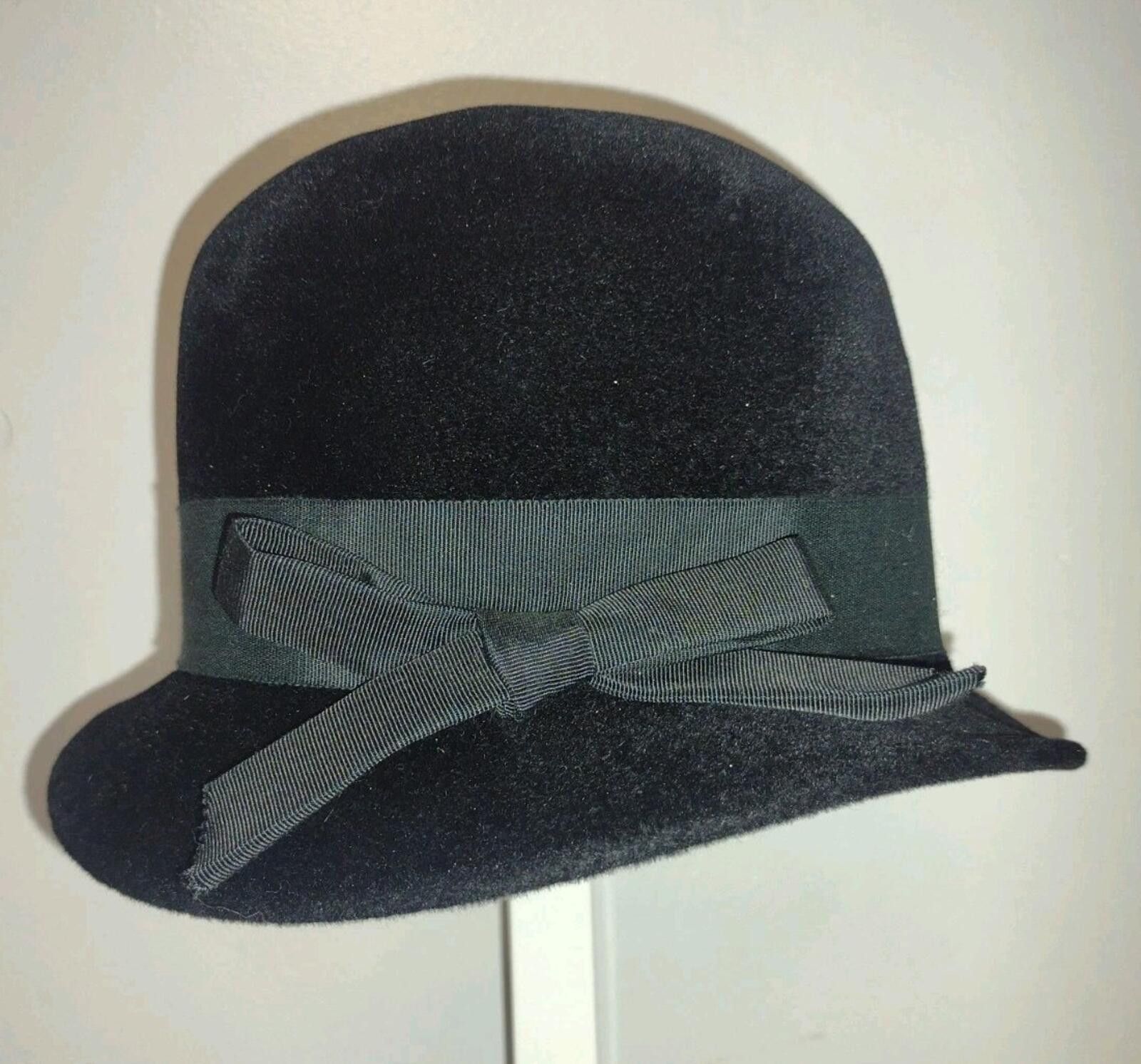 Other 50s Merrimac Peachbloom Velour Black Hat Wired Brim Bow 22 Size ONE SIZE - 2 Thumbnail