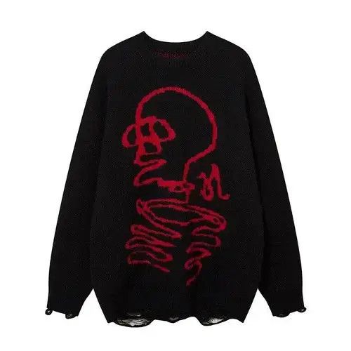 VIBE Knitted fluffy sweater skull print pullover patchwork style Size US L / EU 52-54 / 3 - 2 Thumbnail