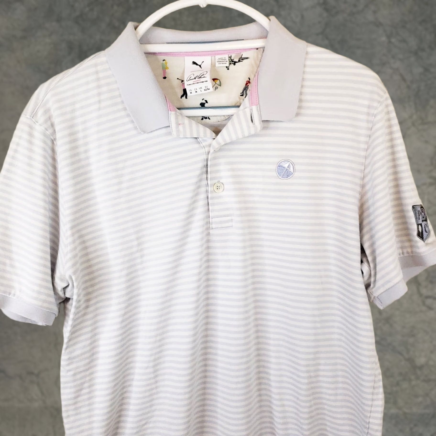 Puma Puma Arnold Palmer Calab Men's Polo Shirt Gray Stripe Knit Cotton Blend Short Sleeve Pullover Regular Fit Casual Golf Size US M / EU 48-50 / 2 - 1 Thumbnail