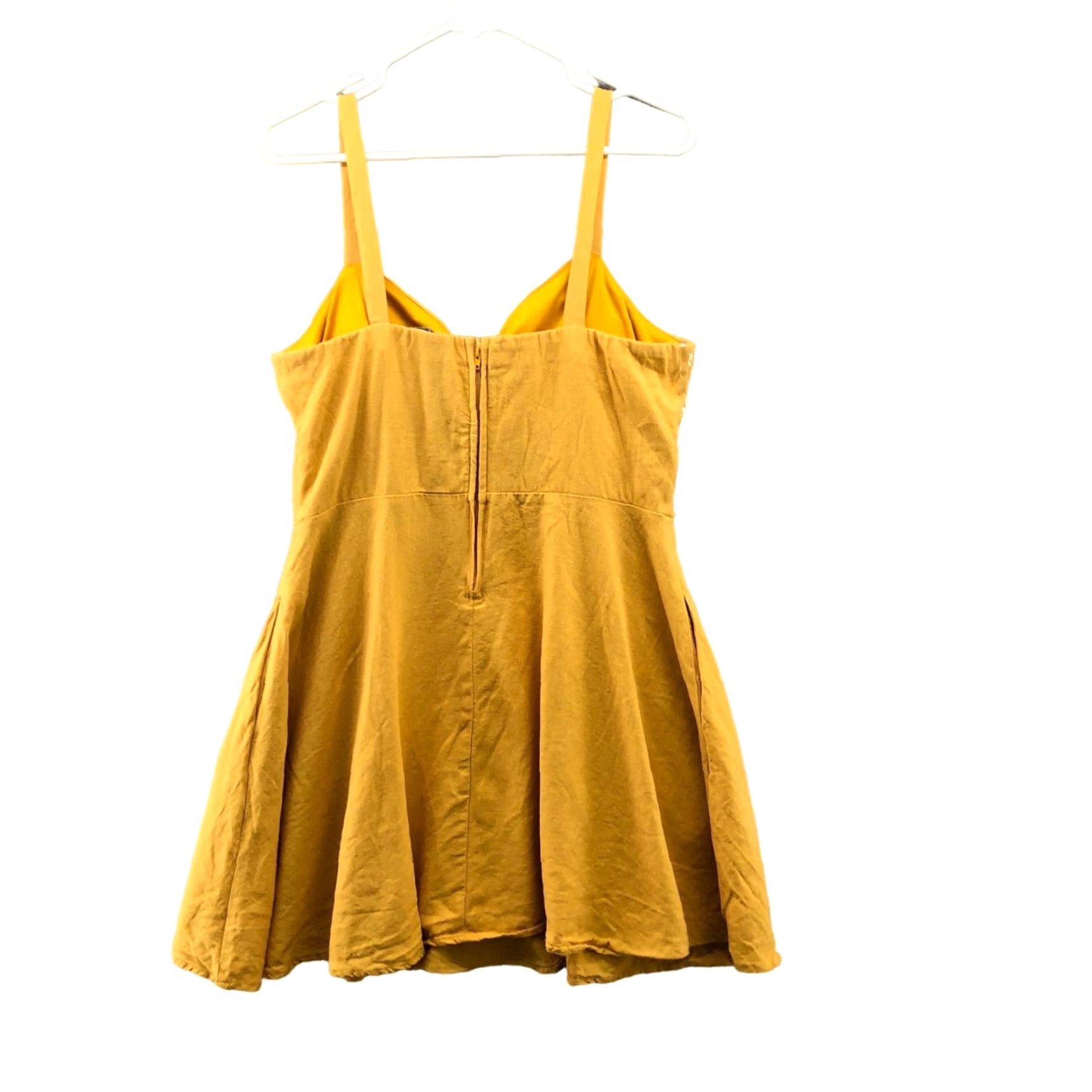 Vintage Speechless Dress XL Mustard Yellow Linen Blend A-Line Sleeveless Tie Chest Zip Back Lined Short Womens Bohemian Casual Size XL / US 12-14 / IT 48-50 - 2 Thumbnail