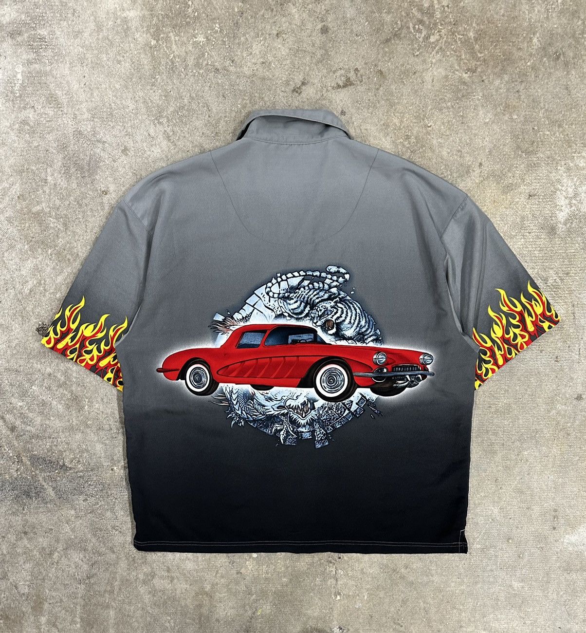 Vintage Crazy Y2K No Boundaries Flames Car Tiger Dragon Button Up Size US XL / EU 56 / 4 - 2 Thumbnail