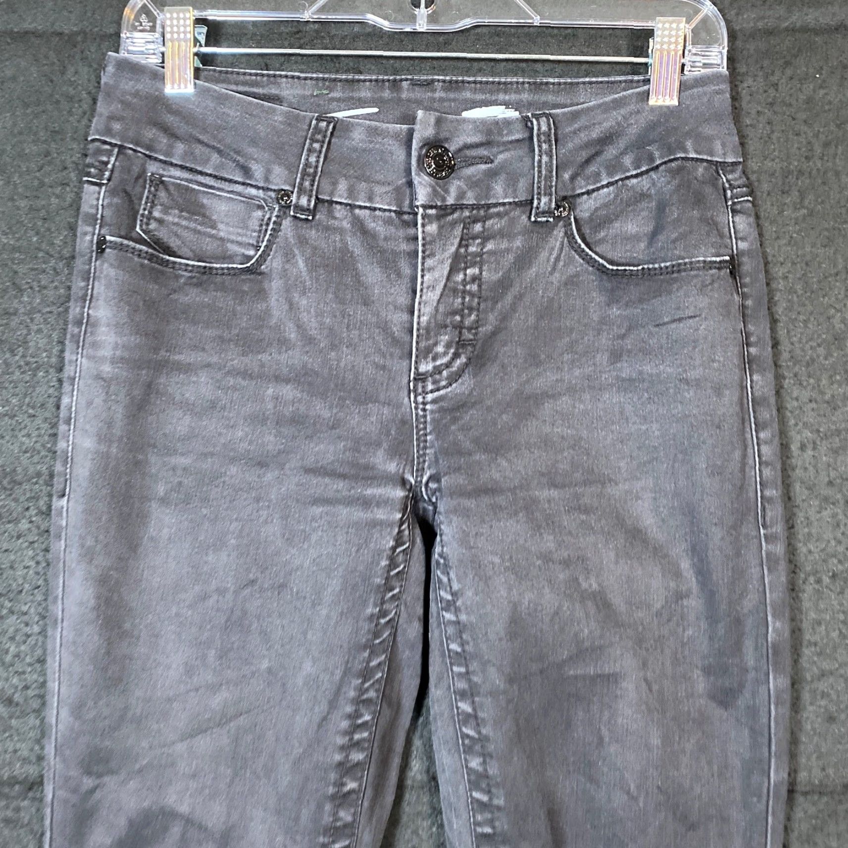 Vintage VINTAGE Seven 7 Womens Jeans Black Mid Rise Skinny Leg Stretch 6 Size 29" - 2 Thumbnail