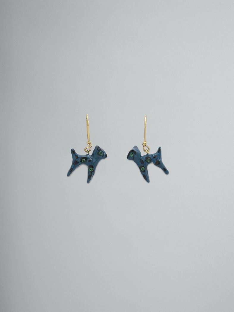 o1w1db10524 Size:OS / Cat Pedant Earrings in Green/Gold