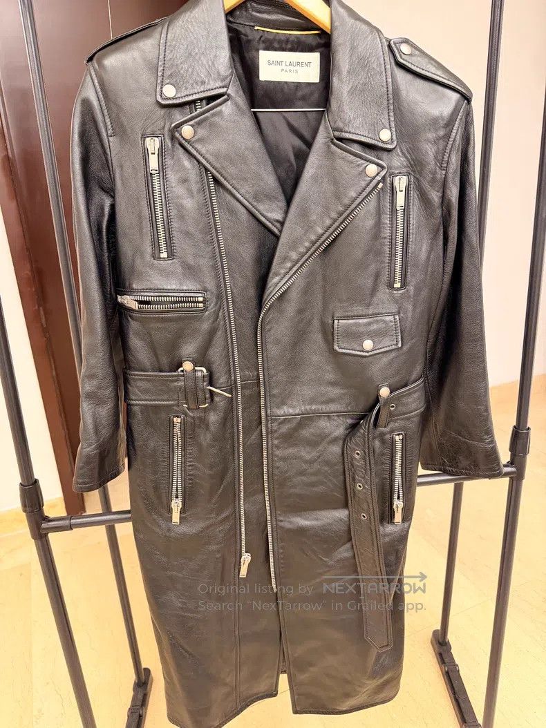 Saint Laurent Paris Saint Laurent Paris Black Long Leather Jacket Size XXS / US 00 / IT 34 - 2 Thumbnail