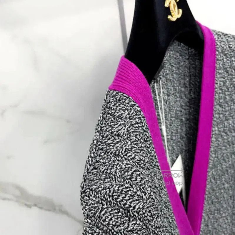 Chanel Chanel Gray Long Sleeve Cardigan with Pink Trim . Size L / US 10 / IT 46 - 6 Thumbnail