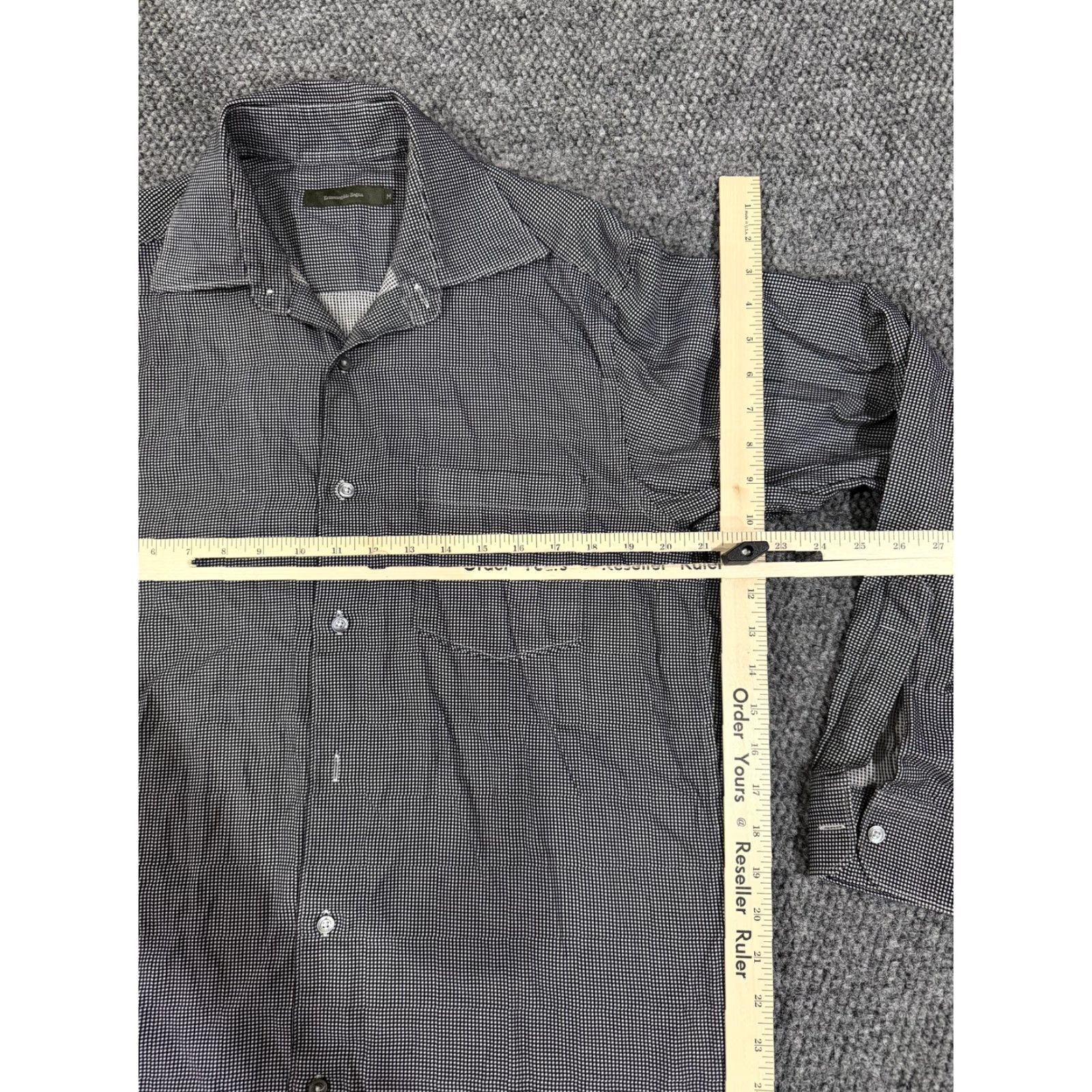 Ermenegildo Zegna VINTAGE not applicable; reconstruct: Ermenegildo Zegna Shirt Mens M Black Check Long Sleeve Dress Button Size 40R - 3 Thumbnail