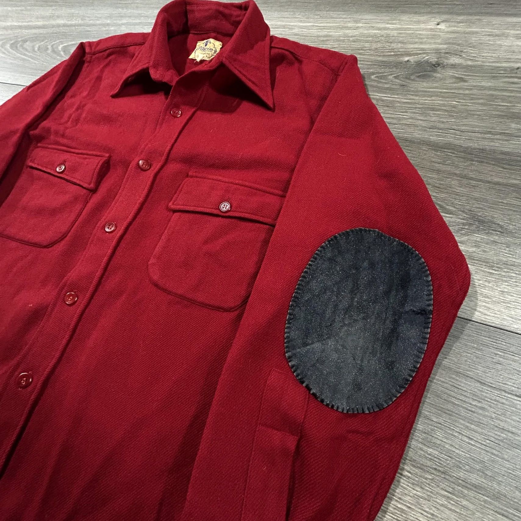 Vintage VINTAGE Pilgrim Shirt Mens Large Wool Twill Red Elbow Patch 50s USA Button-Up Size US L / EU 52-54 / 3 - 4 Thumbnail