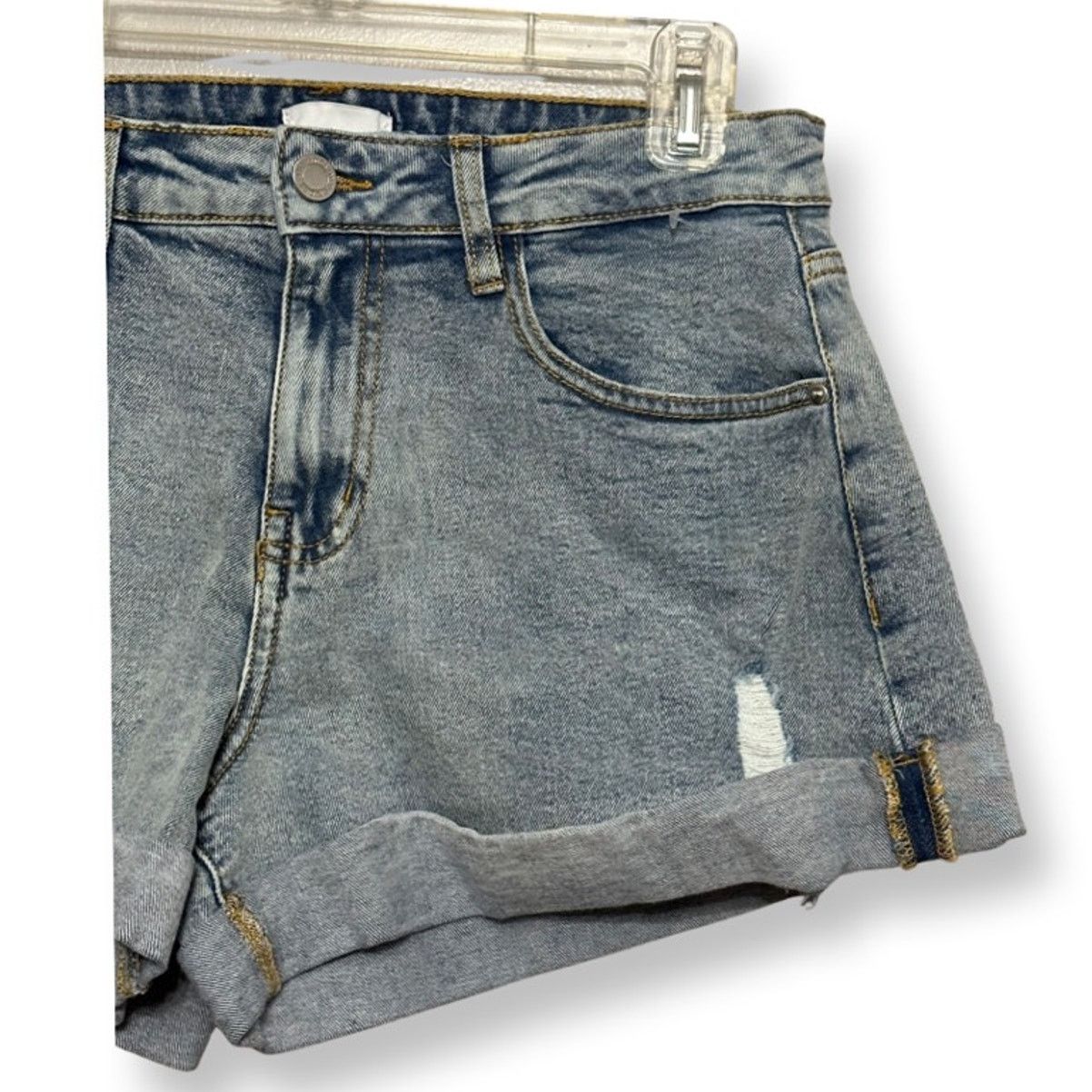 Other WeWoreWhat Jean Shorts Whiskered Cuffed Hem Mid-Rise Blue 24 Size 24" / US 00 / IT 34 - 3 Thumbnail