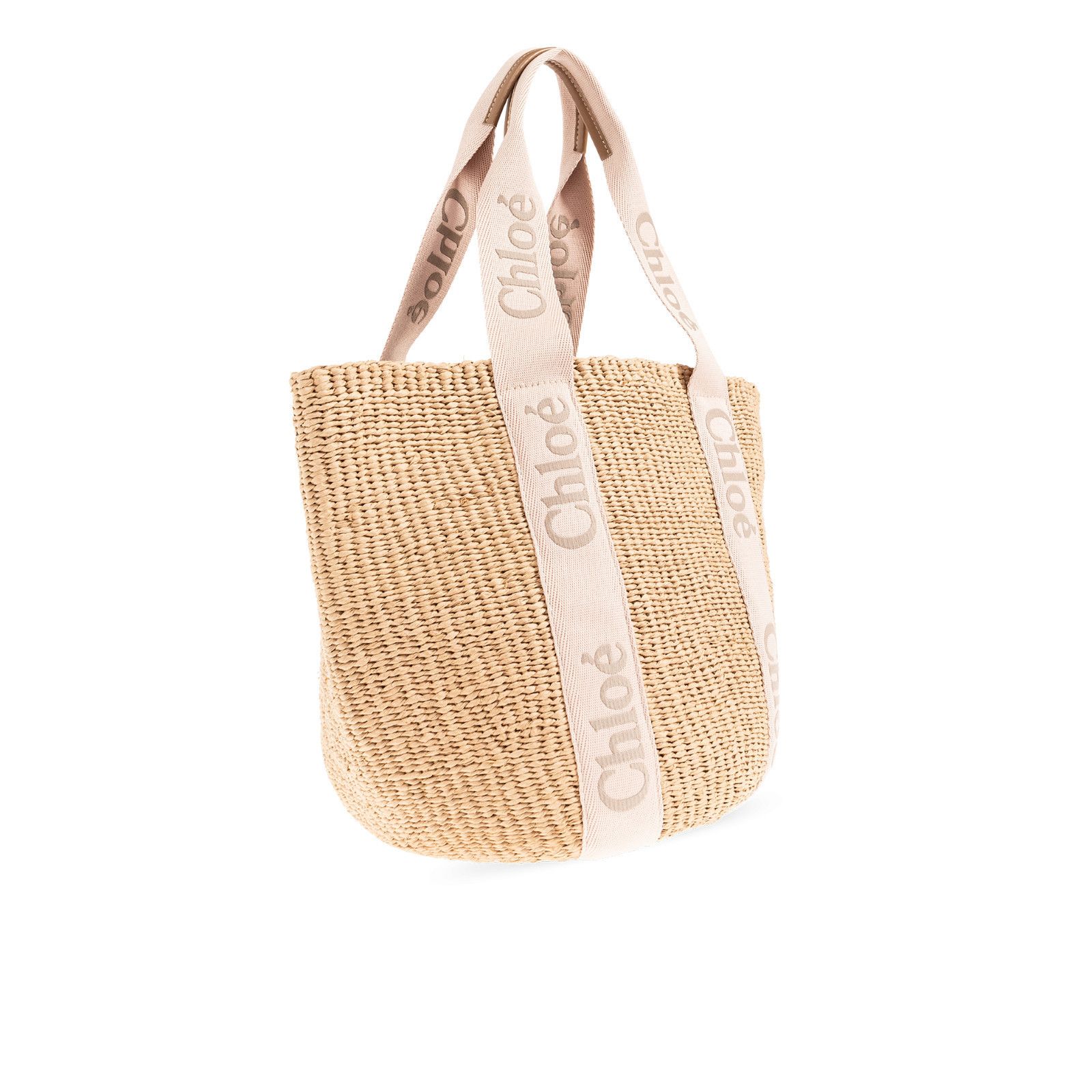 Chloe Chloe Large Basket Tote White & Pink Raffia-Effect Linen Sho Size ONE SIZE - 3 Thumbnail