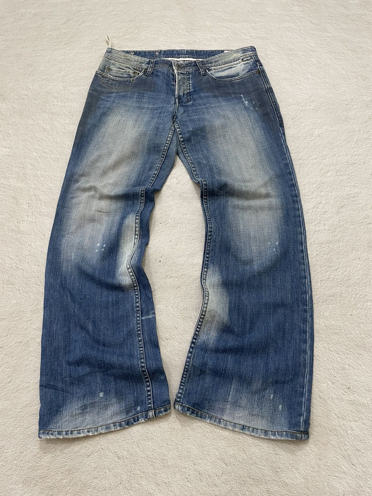 Japanese Brand 2000s Japanese Flare Denim Heavy Fade Distressed Jeans Y2K Size US 33 - 1 Thumbnail