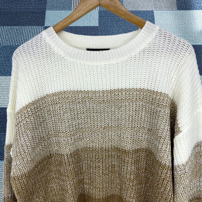 Shein Shein Womens Sweater White Tan Long Sleeve Crewneck Small Knit Colorblock Casual Size S / US 4 / IT 40 - 1 Thumbnail