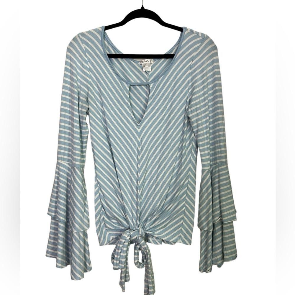 Venus VENUS I Striped Front Tie Ruffle Bell Sleeve Top Medium Size M / US 6-8 / IT 42-44 - 2 Thumbnail