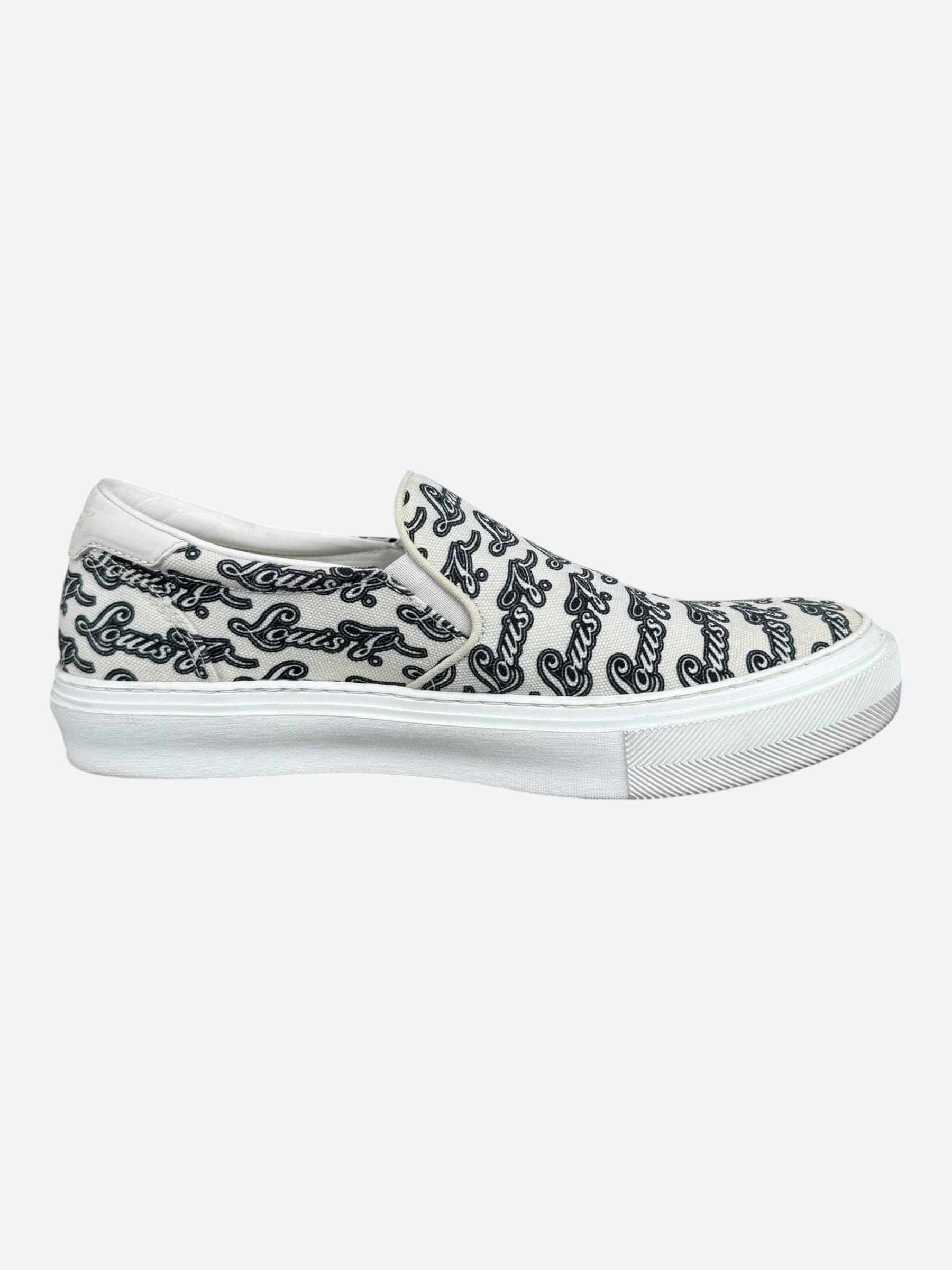 Louis Vuitton Louis Vuitton White & Black Repeat Logo Slip On Sneakers Size US 8 / EU 41 - 5 Thumbnail