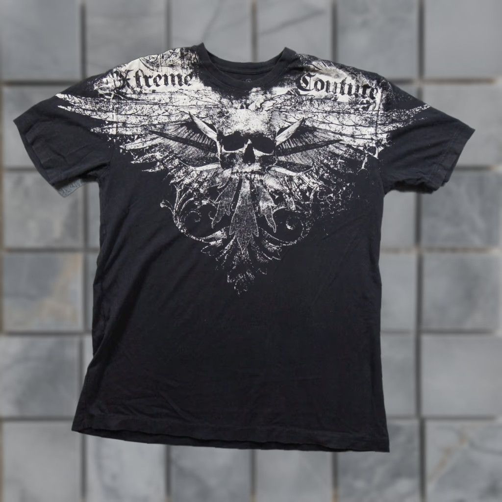 Vintage Xtreme Couture Shirt Mens XL Black Grunge Goth Skate Graphic Tee Skull Wings Size US XL / EU 56 / 4 - 1 Thumbnail