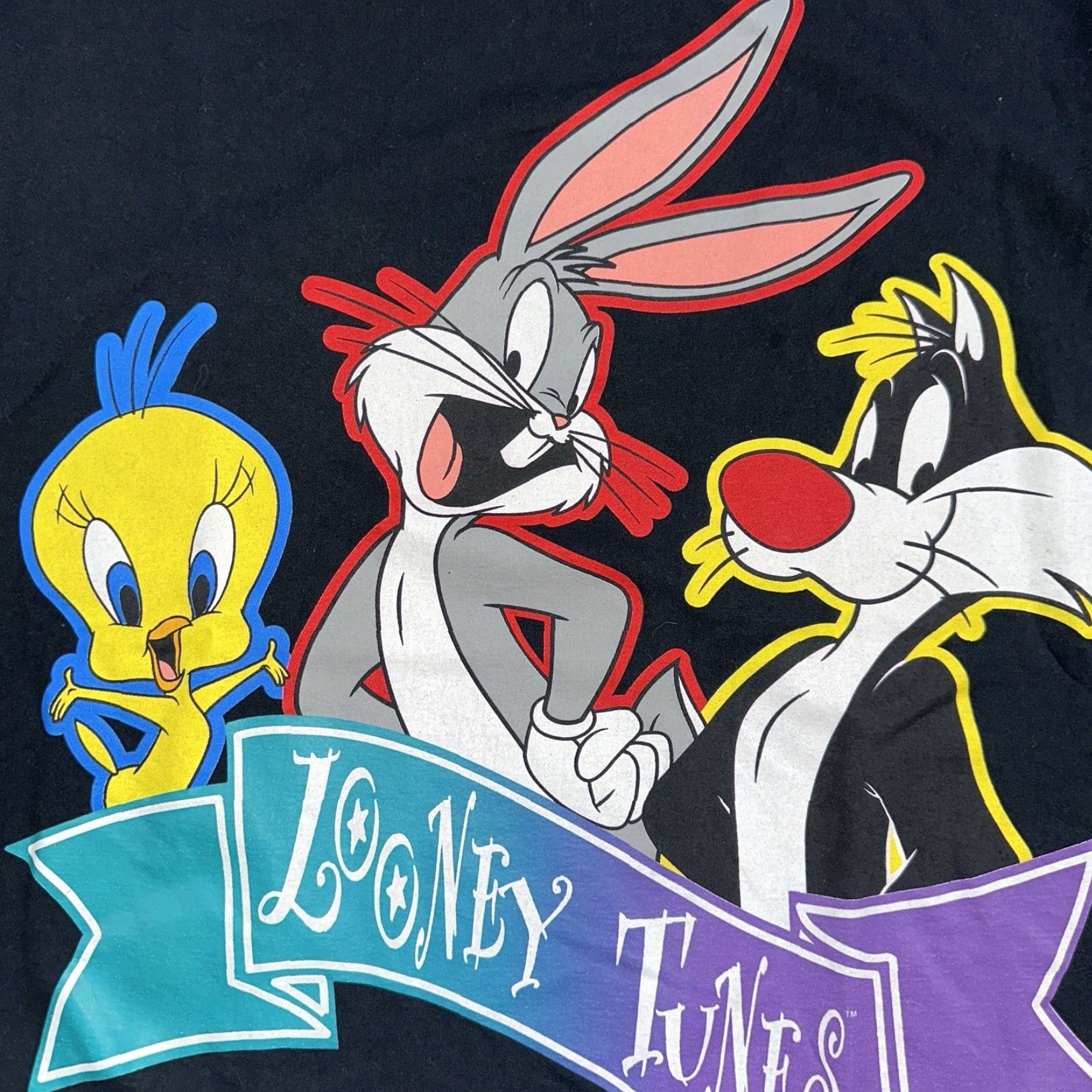 Vintage Looney Tunes Vintage T Shirt Black Crew Neck Short Sleeve 2XL Graphic Print 90s Bugs Bunny Costume Mens Vintage 90s Theme Black T-Shirt Size US XXL / EU 58 / 5 - 2 Thumbnail