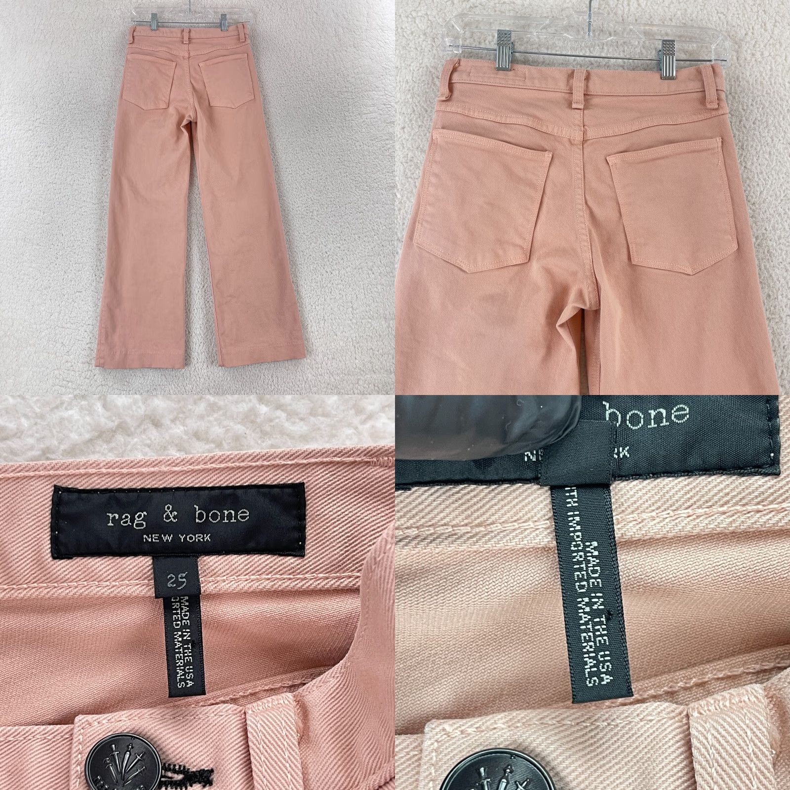 Rag & Bone rag & bone Justine Jeans Womens Pink Wide-Leg High-Rise Ankle Crop Size 25 Denim Cotton Spandex Regular 5-Pocket 26in Inseam Size 42" / US 20 - 9 Thumbnail