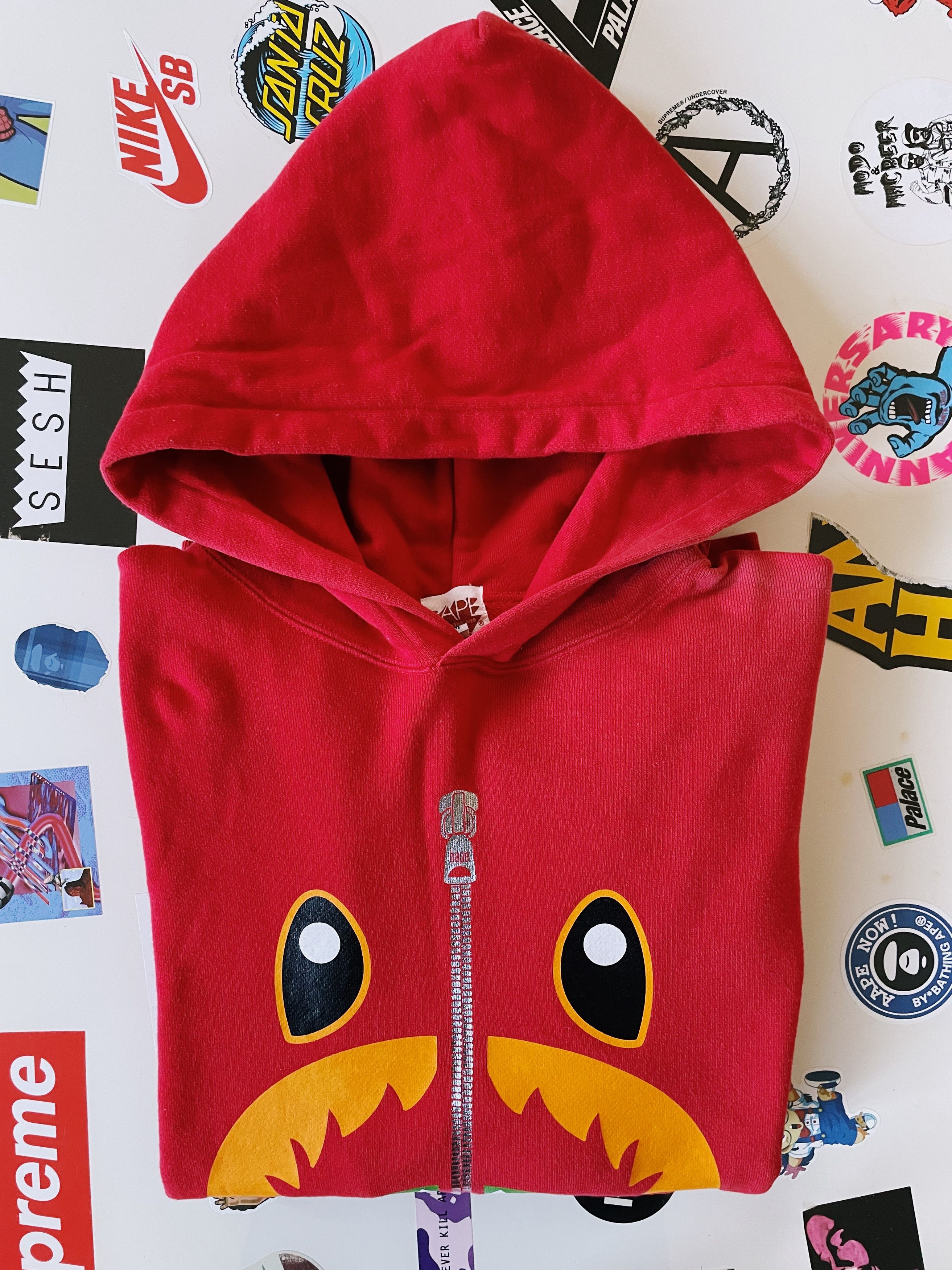 Vintage Y2K Bape A Bathing Ape Front Shark Hoodie Red