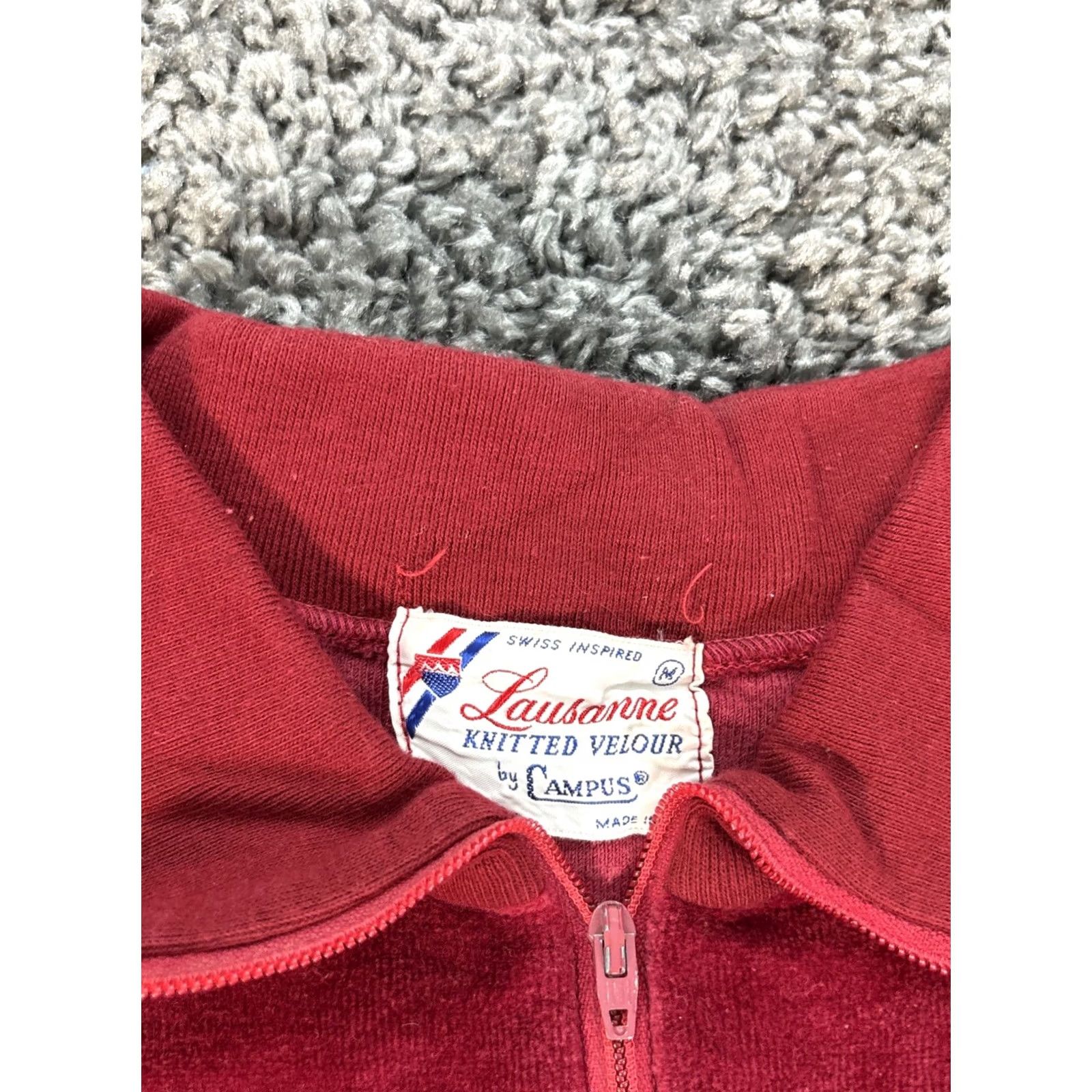 Vintage VINTAGE Campus Polo Sweater Top Velour 1/4 Zip V-Neck Red USA M Women Size M / US 6-8 / IT 42-44 - 4 Thumbnail