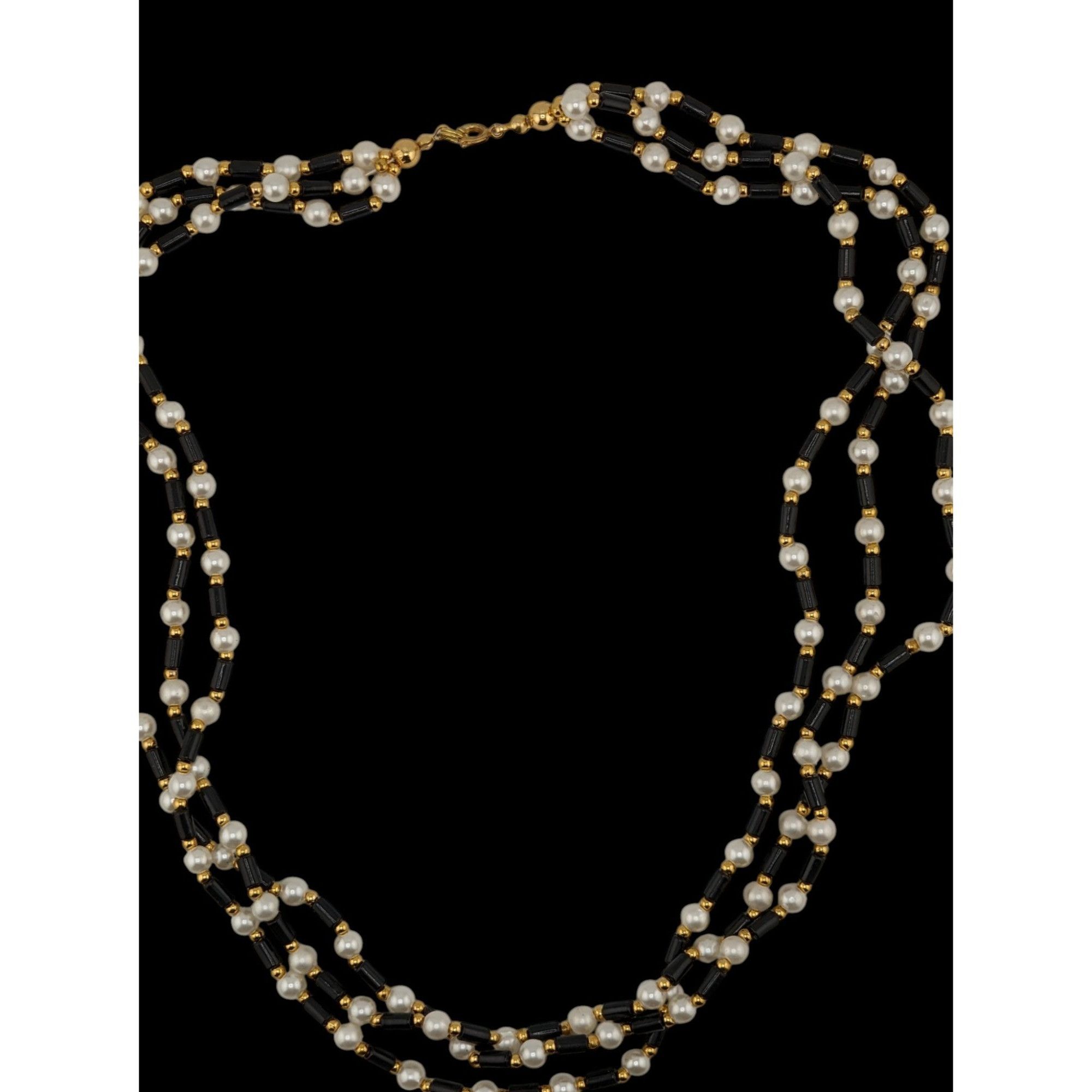 Other Vintage Multi-Strand Faux Pearl & Black Bead Necklace Size ONE SIZE - 3 Thumbnail