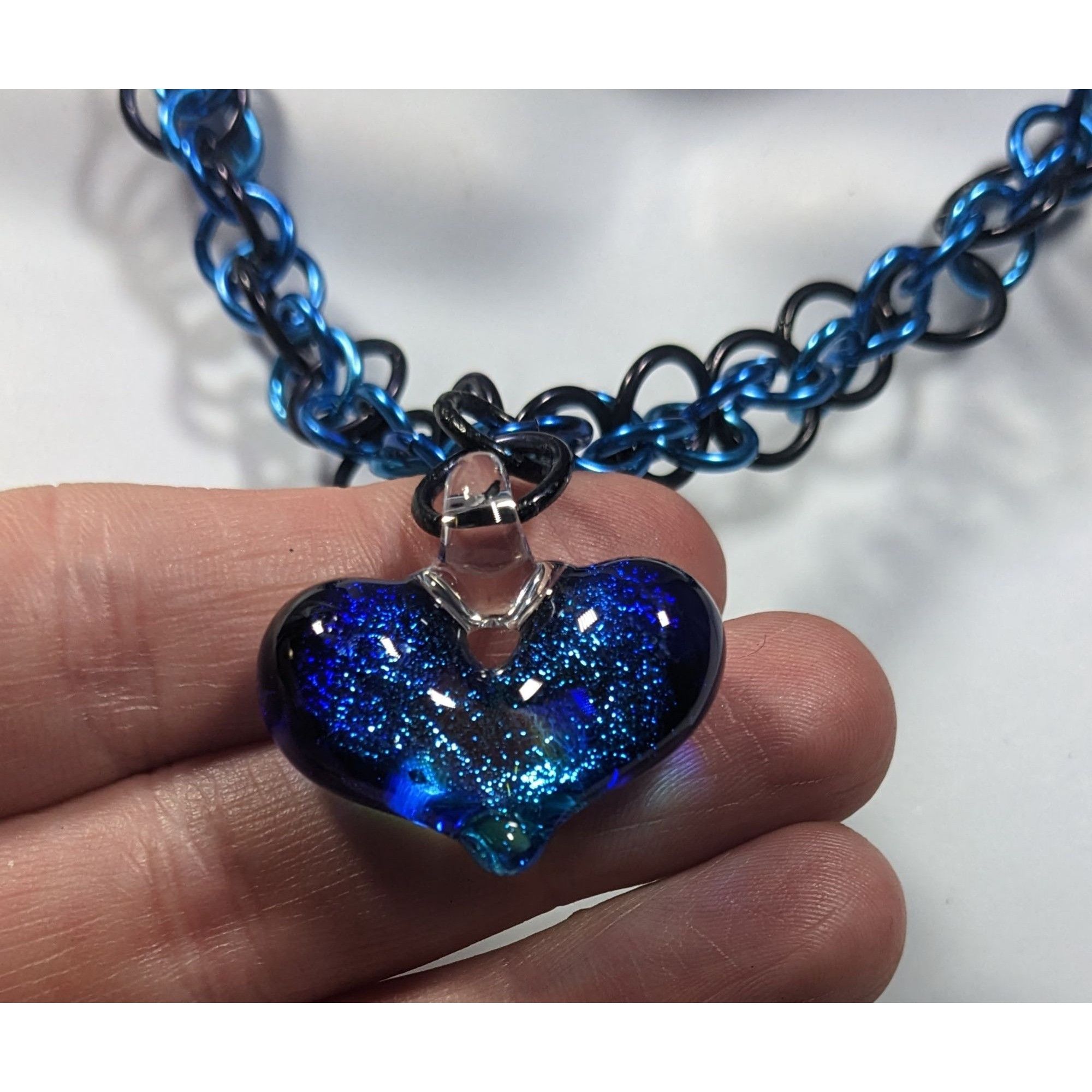 Other Handmade Whimsical Blue Heart And Chainmail Necklace Size ONE SIZE - 5 Thumbnail