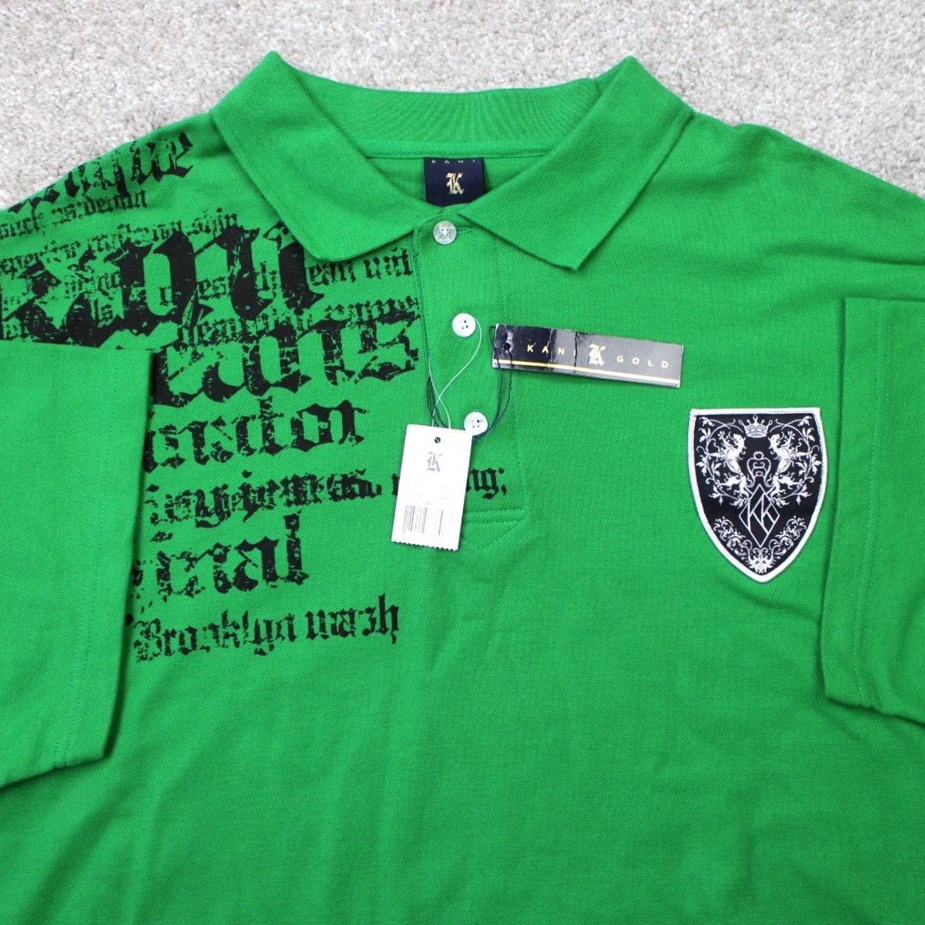 Vintage Kani Gold Polo Shirt Mens 3XL Green Graphic Pique Cotton/Poly Short Sleeve Shirt Polo Size US XXL / EU 58 / 5 - 2 Thumbnail