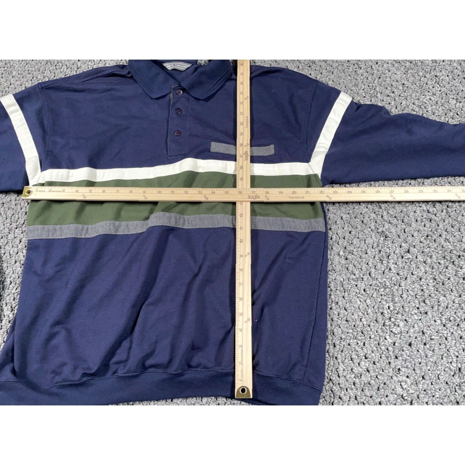 Vintage VINTAGE 90s Dad Style Long Sleeve Polo Shirt David Taylor XL Tall Dark Blue Green Striped Polo Mens Size US XL / EU 56 / 4 - 4 Thumbnail