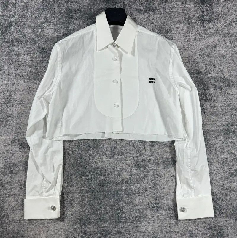 Miu Miu Miu Miu White Cotton Crop Shirt for Women 0089 Size M / US 6-8 / IT 42-44 - 1 Thumbnail