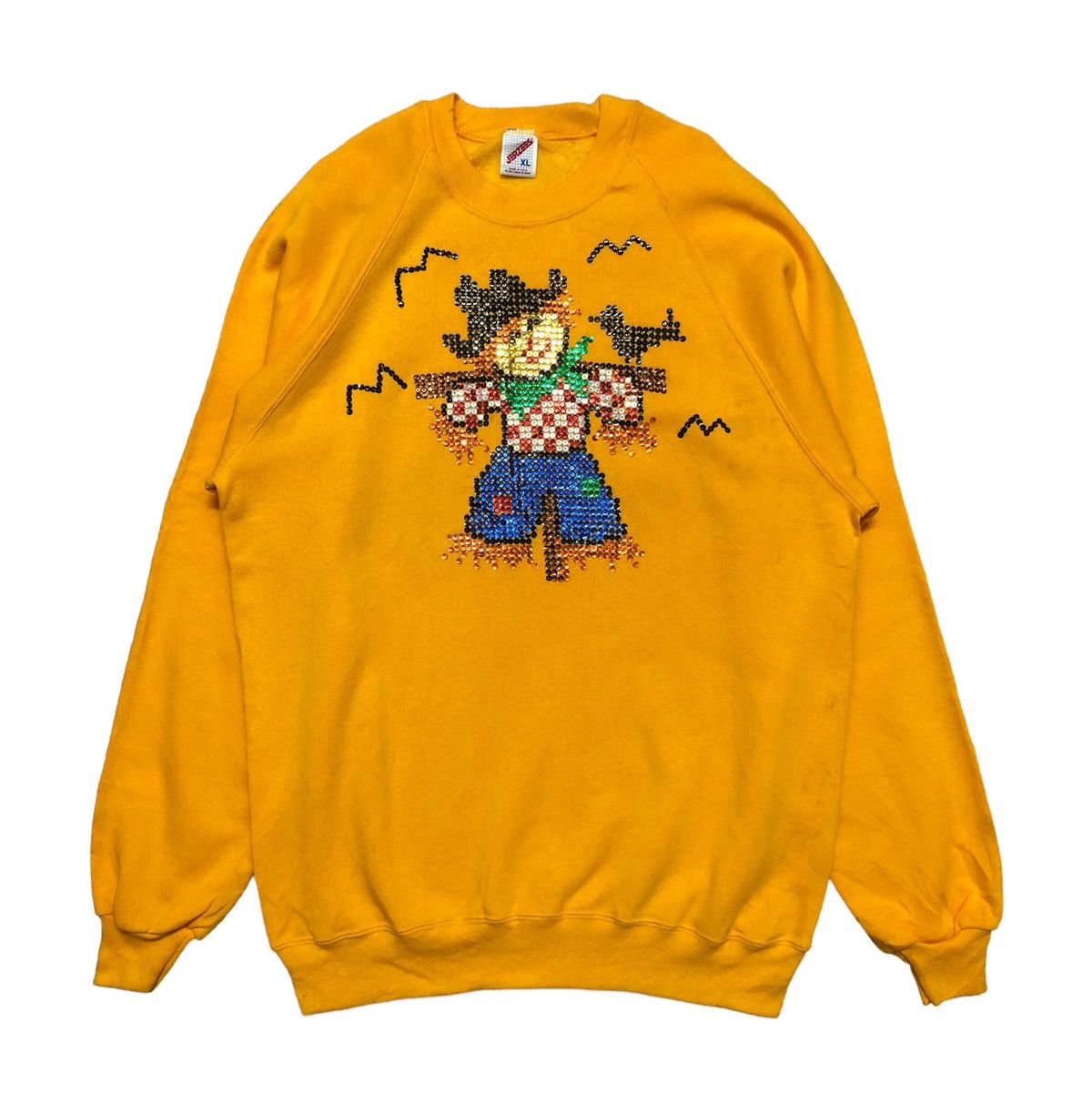 image of Jerzees x Vintage 80's Scarecrow Beaded Crewneck Sweatshirt in Yellow, Men's (Size XL)