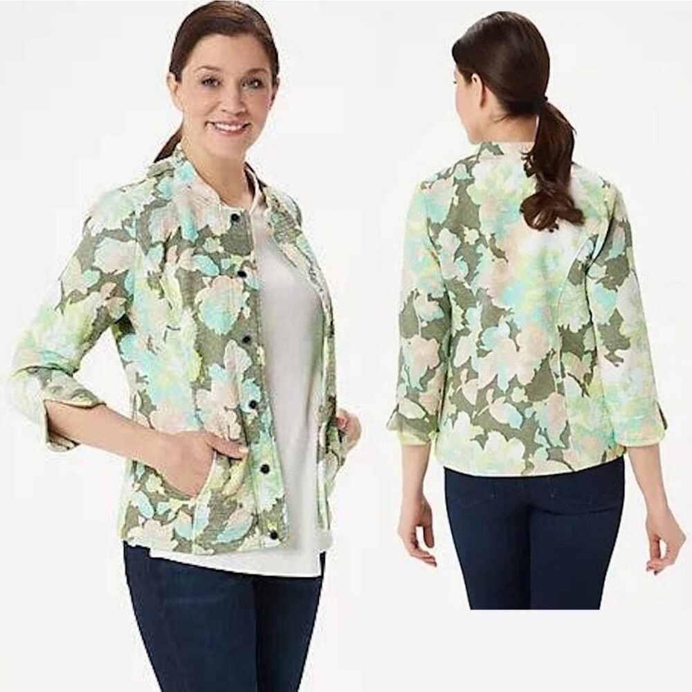 Isaac Mizrahi Isaac Mizrahi Live! Watercolor Floral Print Knit Jacket A30 Size XL / US 12-14 / IT 48-50 - 1 Thumbnail