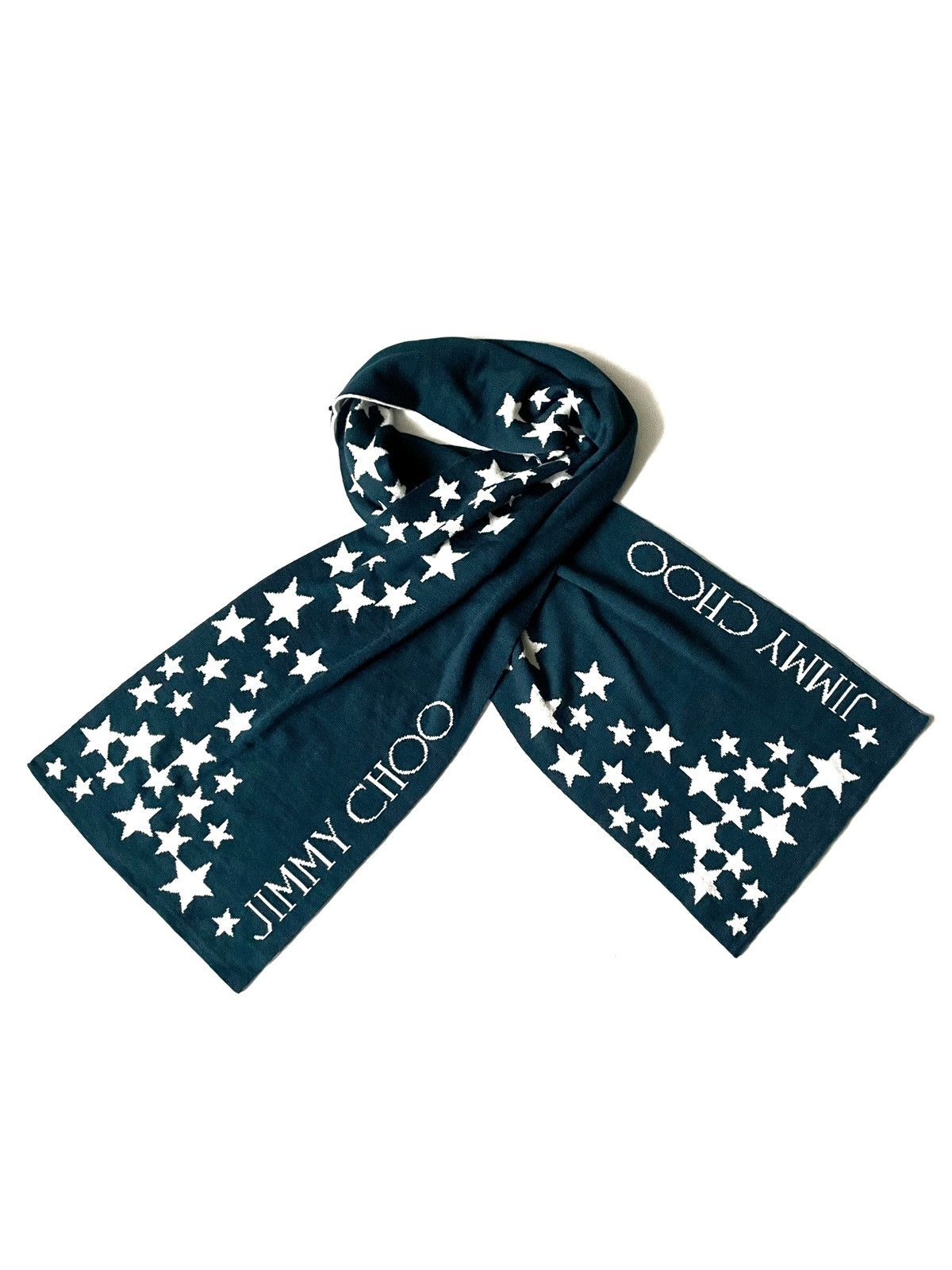 Jimmy Choo Wool Star Print Scarf Big Logo Made In Italy