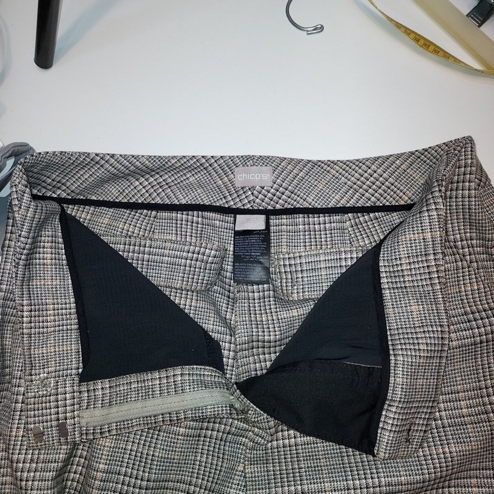 Chicos Chico's Metallic Plaid Gray Brown Gold Wide Trouser Pants Size 28" / US 6 / IT 42 - 6 Thumbnail