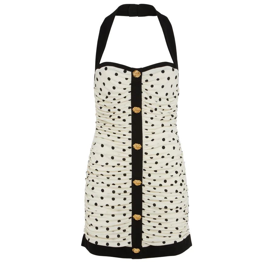 Balmain o1s1wg110125 Polka Dot Mini Dress in White Black Size S / US 4 / IT 40 - 1 Thumbnail