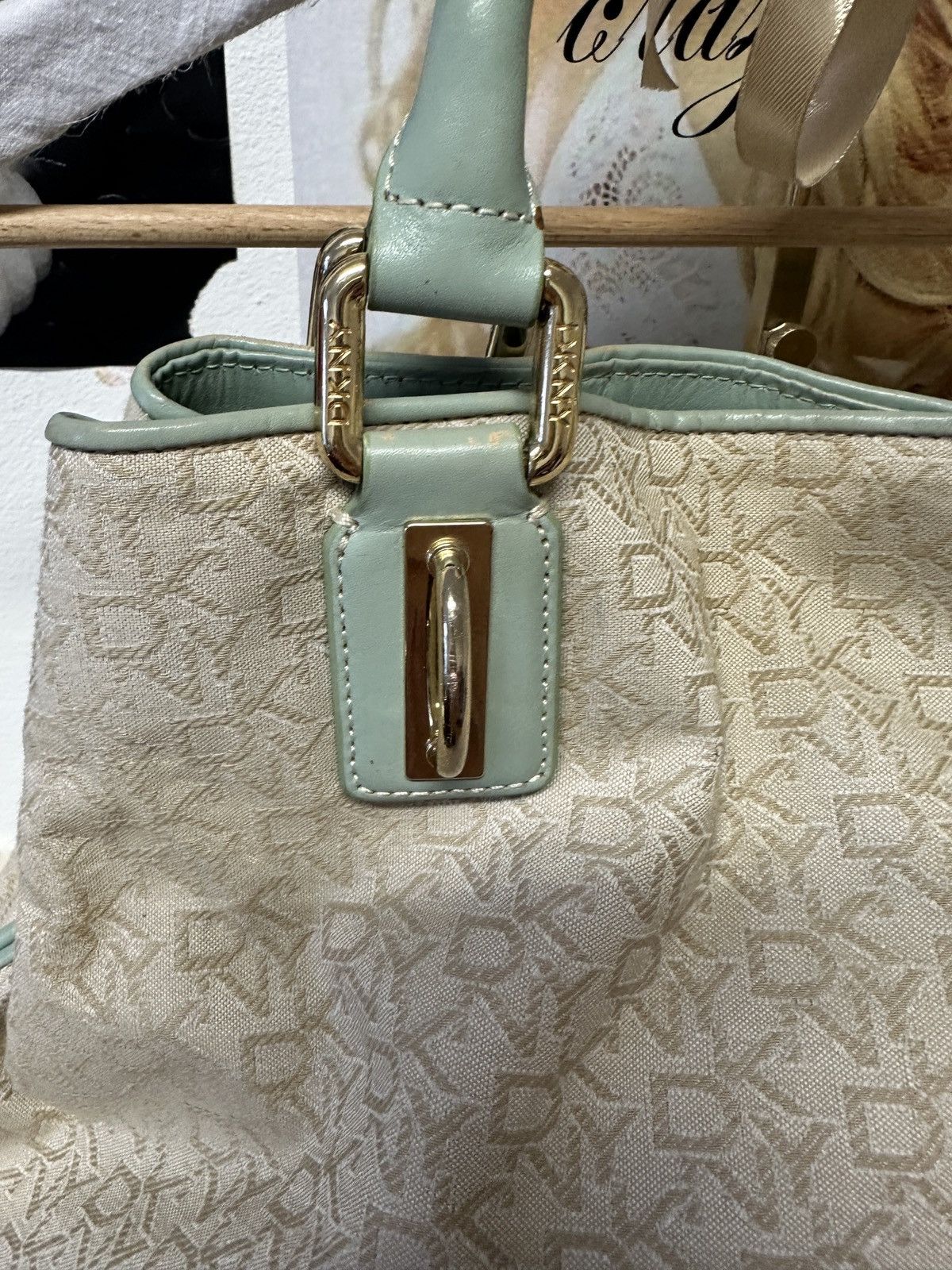 DKNY DKNY vintage beige and baby blue shoulder tote bag Size ONE SIZE - 4 Thumbnail