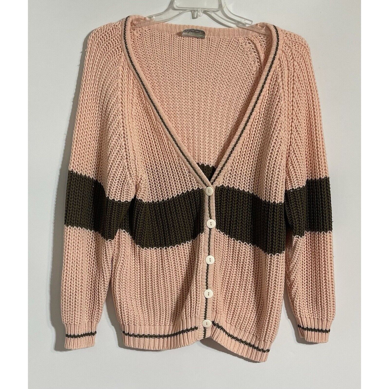 Other Deb Chunky Knit Cardigan Sweater M Peach Preppy Vintage 80s Size M / US 6-8 / IT 42-44 - 1 Thumbnail