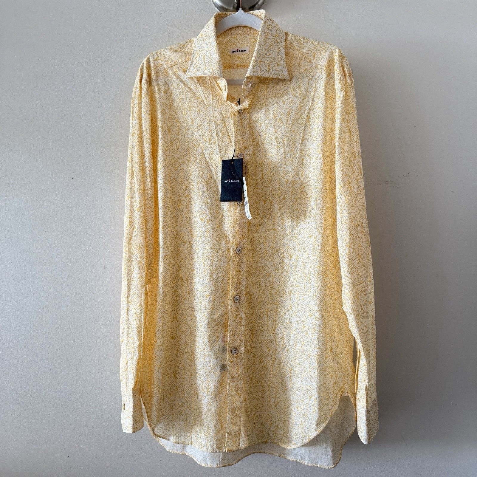 Kiton NWT Kiton Shirt Men’s Yellow Leaf Print Sz M 100% Authentic Size US M / EU 48-50 / 2 - 2 Thumbnail
