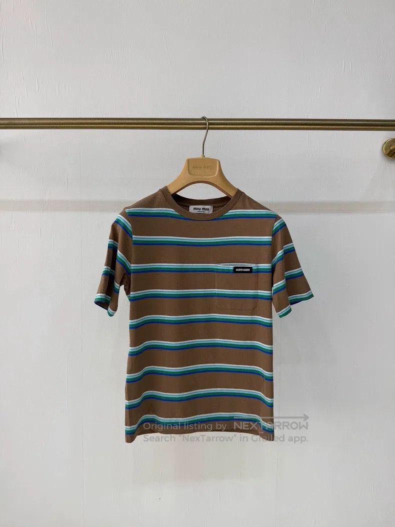 Miu Miu Miu Miu Size XS Brown-green striped T-shirt Size XS / US 0-2 / IT 36-38 - 1 Thumbnail