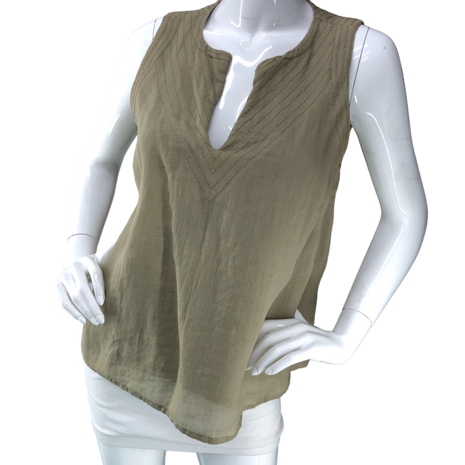 Adolfo Dominguez Adolfo Dominguez Size S Shell Tank Top Green Deep V Neck Size S / US 4 / IT 40 - 1 Thumbnail
