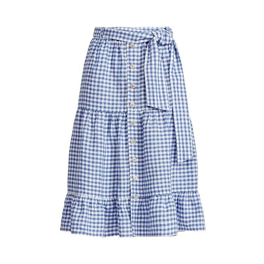 Polo Ralph Lauren NWT New $198 Polo Ralph Lauren Gingham Linen Tiered Midi Bl Size 30" / US 8 / IT 44 - 2 Thumbnail