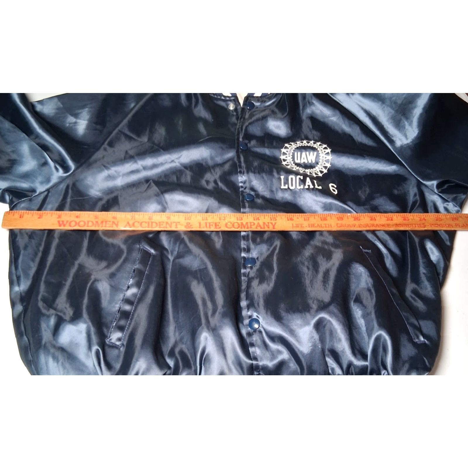 Vintage Vintage UAW Local 6 Satin Bomber Jacket XL Blue Labor Union Snap Up Size US XL / EU 56 / 4 - 3 Thumbnail