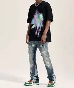 Jean Paint Splatter Panel Flare Denim Jeans Size US 32 / EU 48 - 4 Thumbnail