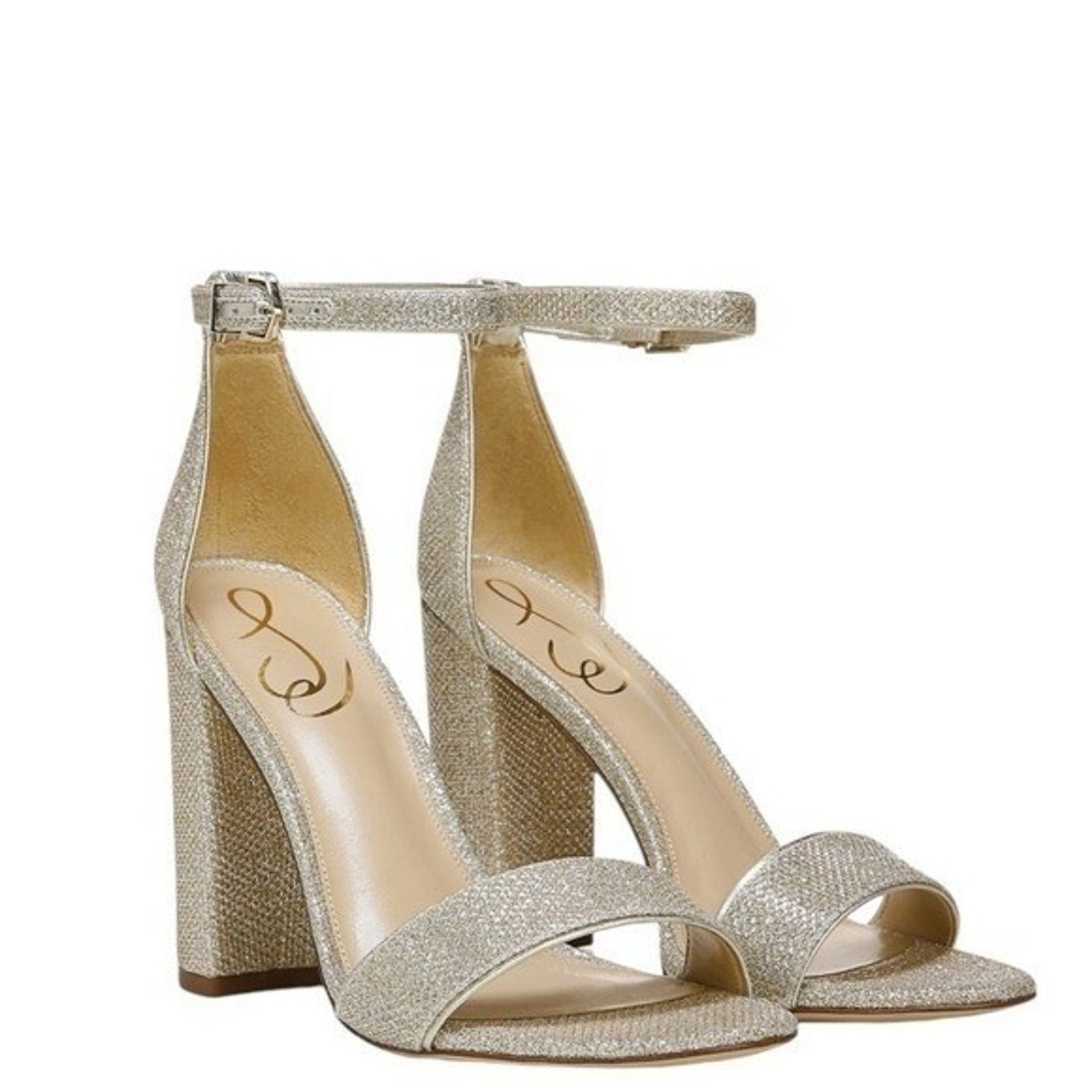 Sam Edelman Sam Edelman Gold Glitter Block Ankle Strap Heels Size 10.5M Size US 10.5 / IT 40.5 - 1 Thumbnail