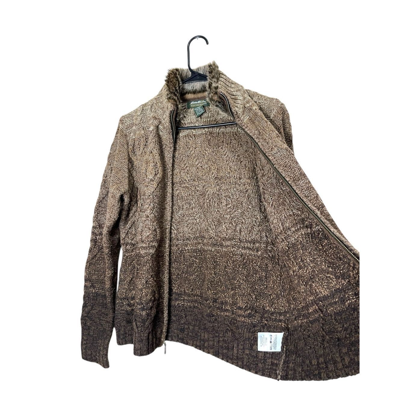 Eddie Bauer Eddie Bauer Sweater Brown Cable Knit Zip Cardigan Lambs Wool Blend M Size M / US 6-8 / IT 42-44 - 5 Thumbnail