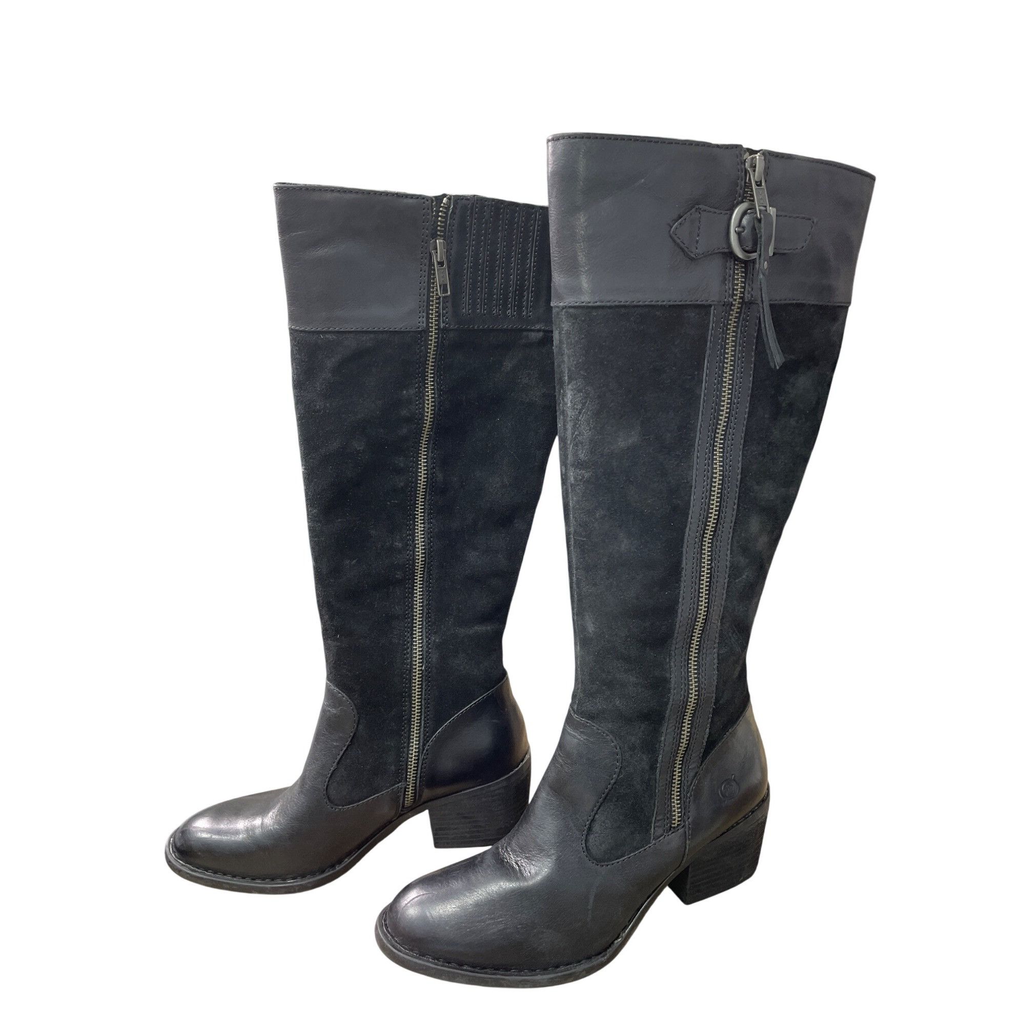Born Born Womens Black Leather Suede Knee High Boots Size 7M SKU Size US 7 / IT 37 - 3 Thumbnail