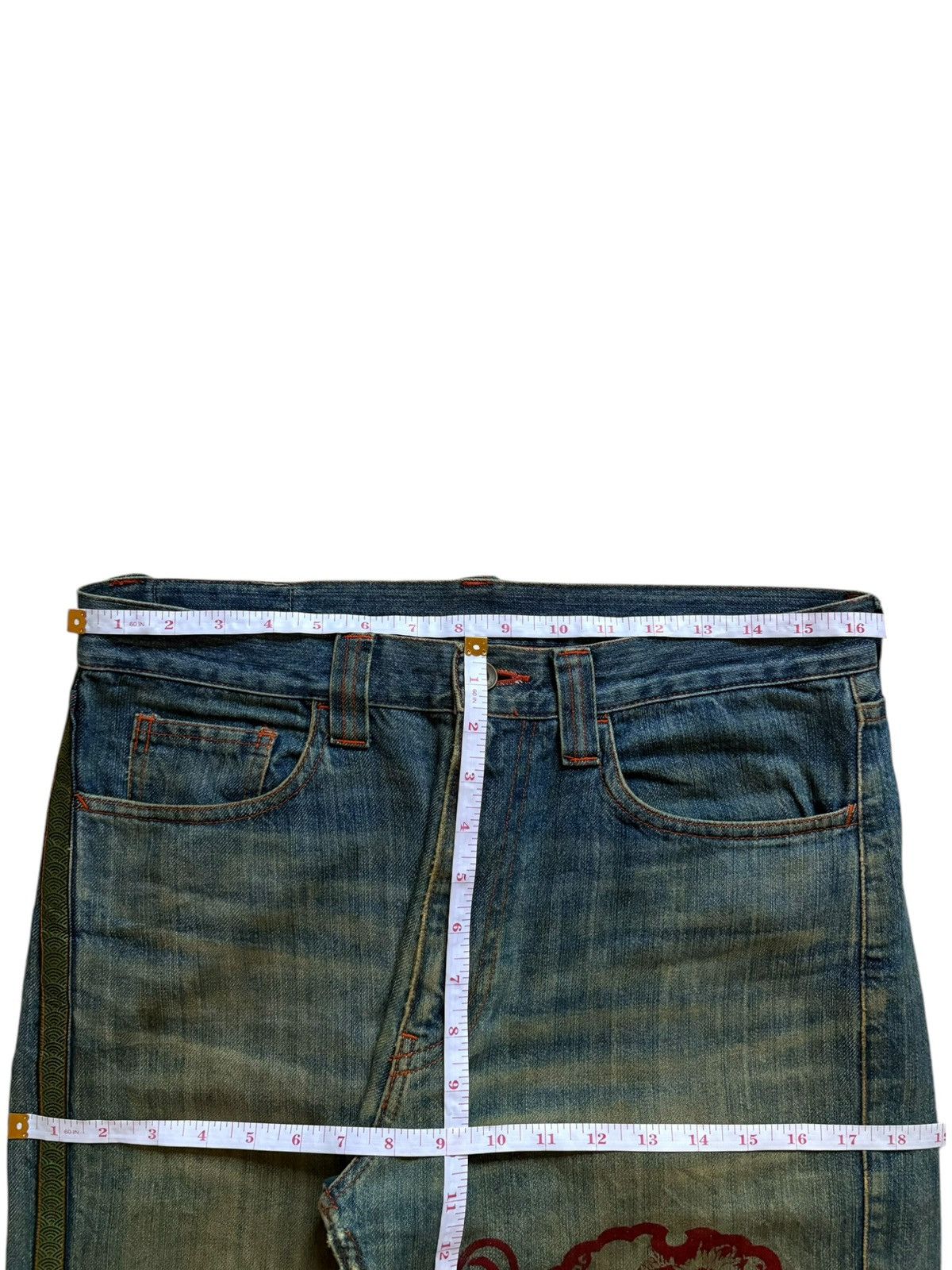 Japanese Brand Vintage Aesthetic Japan Traditional Style Print Baggy Jeans Size US 33 - 12 Thumbnail