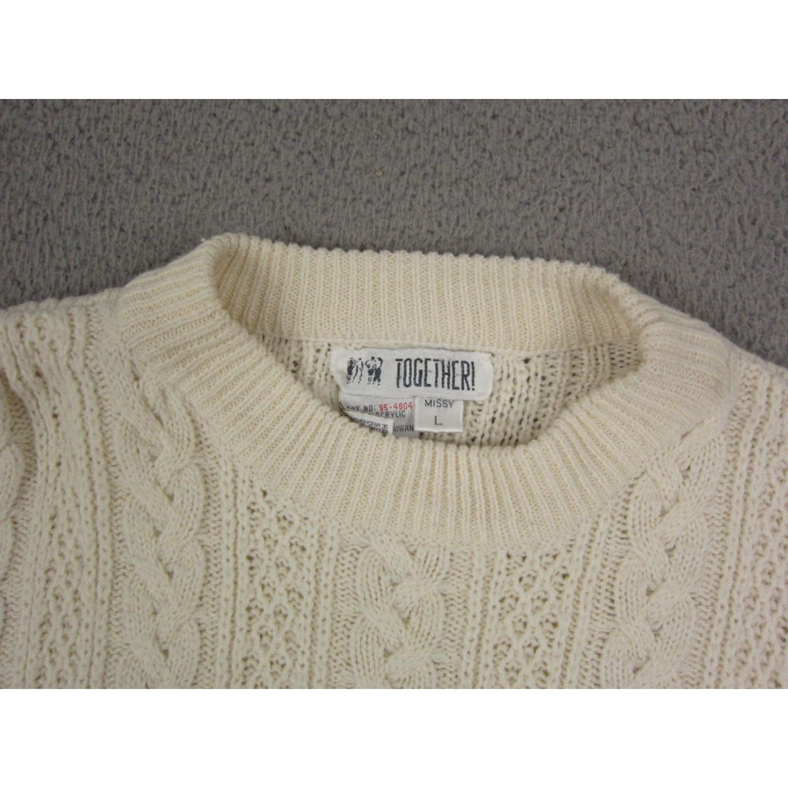 Vintage VINTAGE Together Sweater Womens Large Cream Wool Cable Knit Teddy Bear Ladies Size L / US 10 / IT 46 - 3 Thumbnail