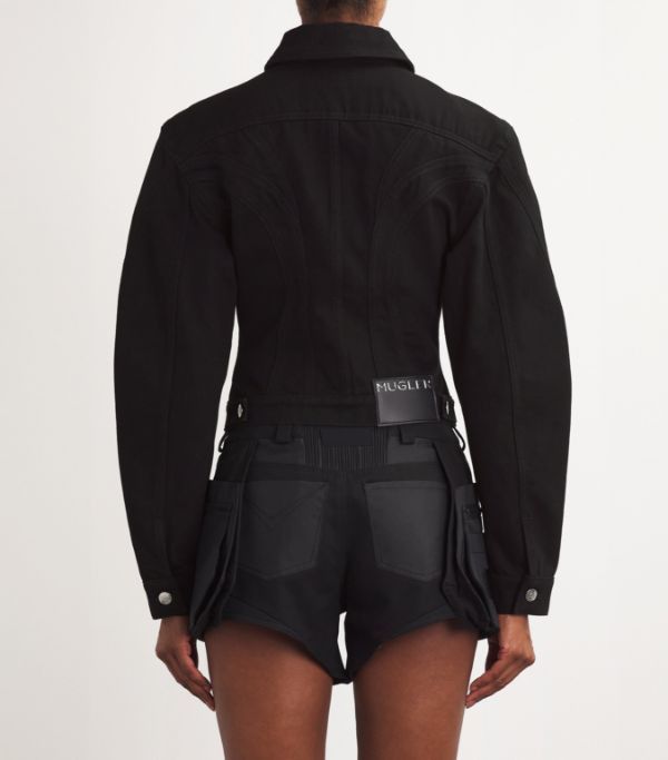 Mugler o1s22i1n1024 Bicolor Denim Jacket in Black & Blue Size XS / US 0-2 / IT 36-38 - 4 Thumbnail
