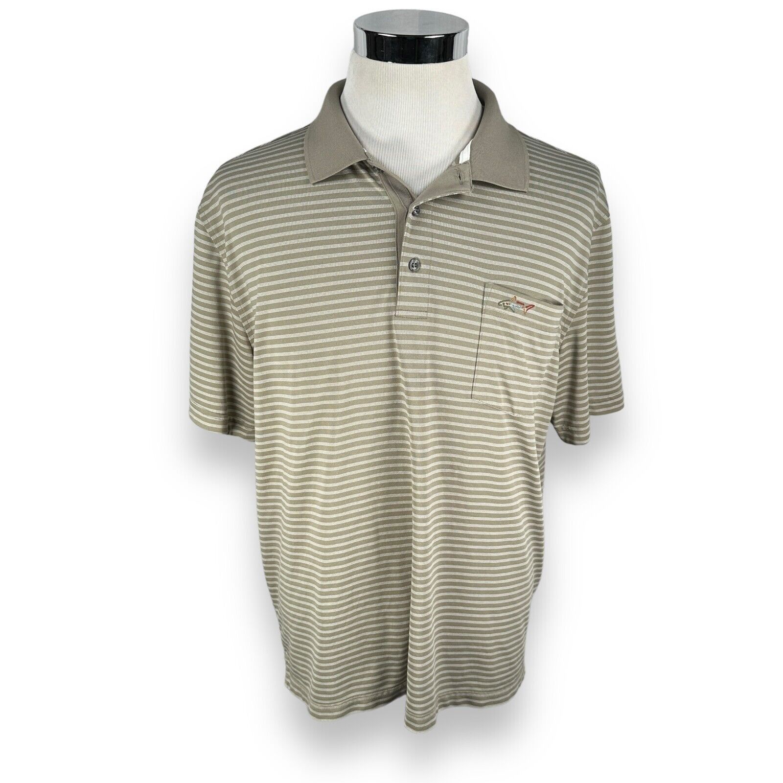 Greg Norman Greg Norman Golf Polo Shirt Men XL Beige Striped Polyester Size US XL / EU 56 / 4 - 1 Thumbnail