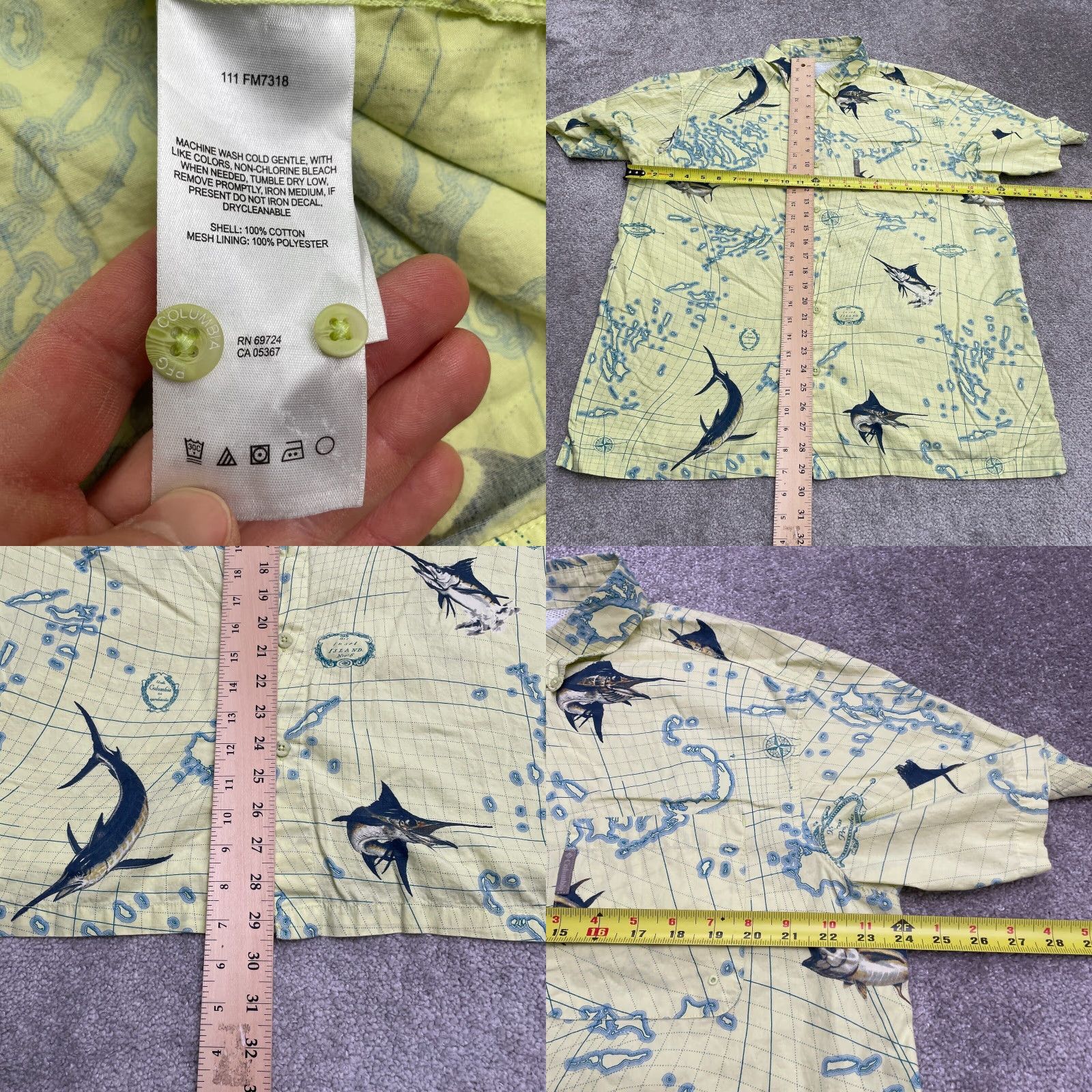 Vintage Columbia Bonehead PFG Shirt Mens Button-Up Short Sleeve Yellow Pattern Fish Outdoor Casual Regular Size L Mens Size US L / EU 52-54 / 3 - 8 Thumbnail